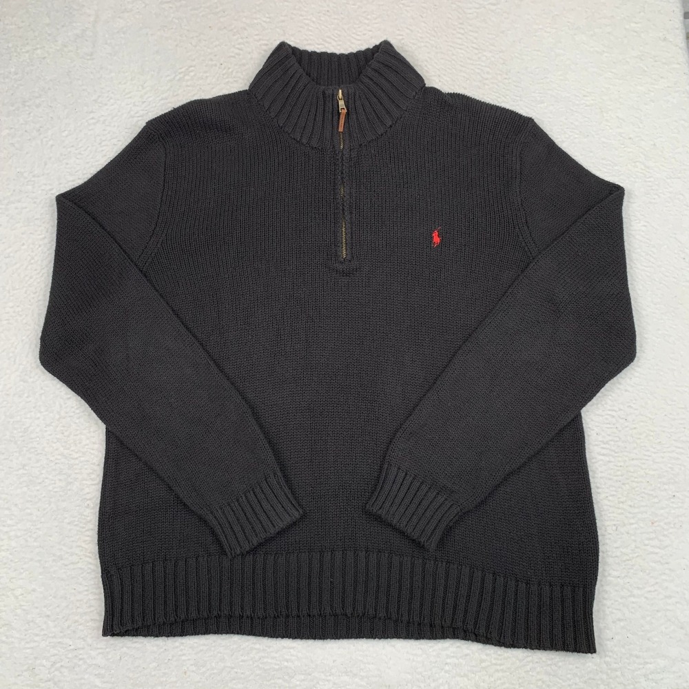 VTG Polo Ralph Lauren 1/4 Zip Sweater Mens 2XL XXL Pony Mockneck Cotton Black